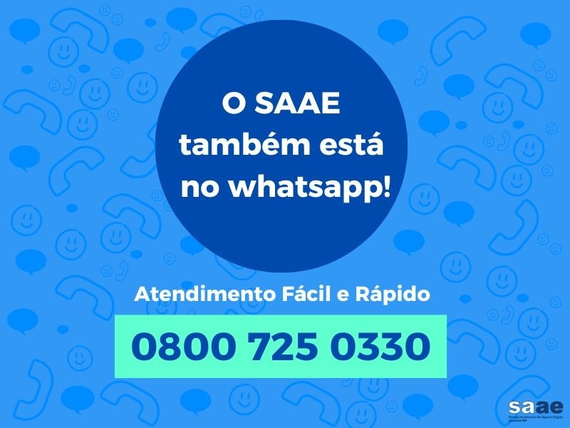 Saae Jacareí disponibiliza atendimento via Whatsapp, por meio do número 0800 725 0330