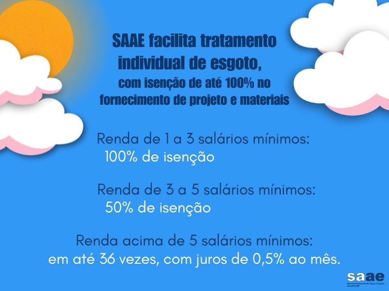 SAAE facilita tratamento individual de esgoto, com isenção de até 100% no fornecimento de projeto e materiais